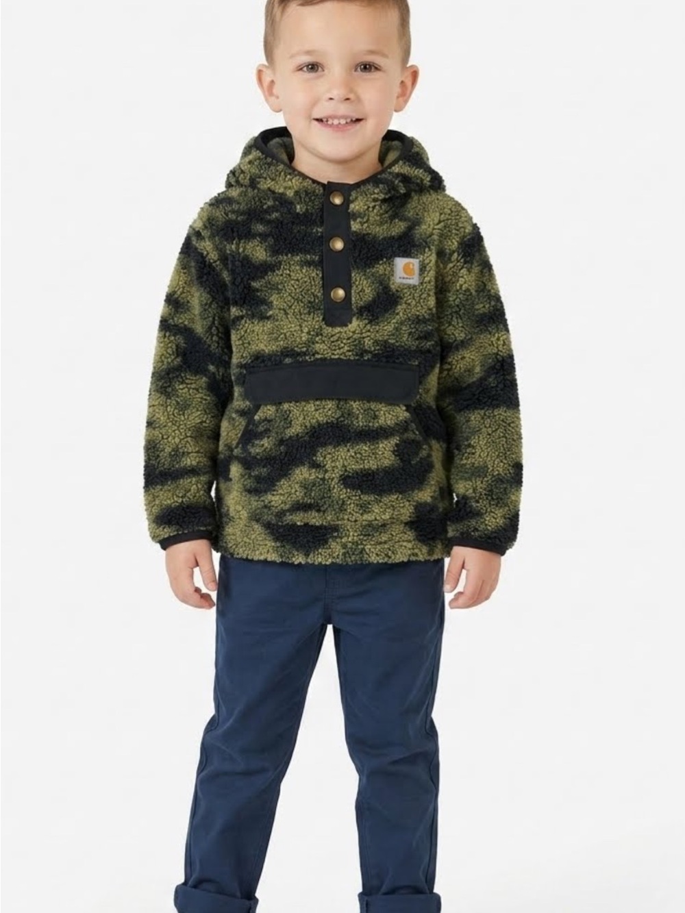 Carhartt Kids Olive Camo Sherpa Pullover Hoodie size 3t